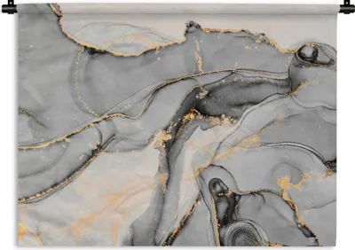 Produktbild von MuchoWow® Wandteppich Wandbehang Marmor - Gold - Grau 90x67.5 cm Tapisserie Dekoration Wandtuch - Fototeppich - Wand-Skulpturen