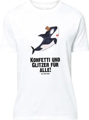 Produktbild von Mr. & Mrs. Panda Größe L T-Shirt Orca Zylinder - Weiß - Geschenk, mit Spruch, Geburtstag, Shirt, Glückwunsch, Fest, Narwal, Tshirt, Meer, Feier