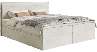 Obrázok produktu pre Selsey Softie - posteľ s pružinovou posteľou 140x200 cm, s topperom a úložným priestorom, vodoodpudivý velúr, béžová