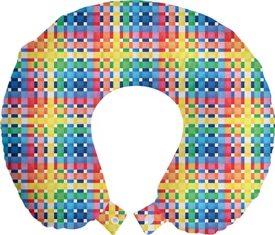 Produktbild von ABAKUHAUS Kariert Reisekissen Nackenstütze, Regenbogen-Quadrate Kunst, Schaumstoff Reiseartikel für Flugzeug und Auto, 30x30 cm, Mehrfarbig