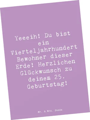 Produktbild von Mr. & Mrs. Panda Ansichtskarte Spruch 25. Geburtstag - Lavendeltraum - Geschenk, besondere Momente, Liebevoll, Vierteljahrhundert, Abenteuer, Kunstkarten, bildkarte