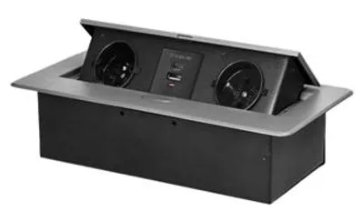 Productafbeelding van Uitklapbaar stopcontact met ingebouwde stekkerdoos ORNO OR-GM-9034/G, 2x 230V, 1x USB-A, 1x USB-C, zilverkleurig