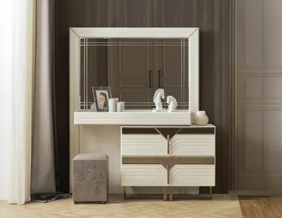 Image de Coiffeuse Coiffeuse en bois Commode de chambre blanche