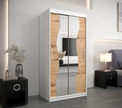Obrázek produktu pro Šatní skříň se zrcadly XEIE - šířka 100 cm, bílá / dub artisan