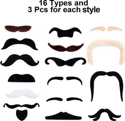 Produktbild von 48x selbstklebend Bärteset mit div. Schnurrbart, Bart, Fake Moustache, Schnauzer als Zubehör zu Fasching & Karneval