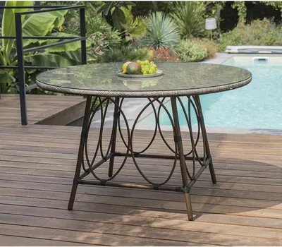 Produktbild von Garten Tisch Ushuaia Durchmesser 125cm aus braunem Aluminium und Textilene - Lin