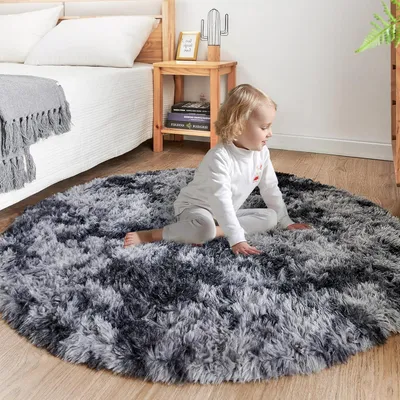 Produktbild von Runder Flausch-Teppich 100 x 100 cm Dunkelgrau