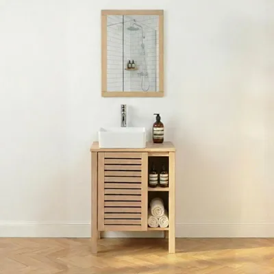 Image de Meuble simple vasque TALIX sur pieds en chêne naturel 60 cm