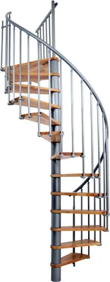 Produktbild von Minka Spindeltreppe Berlin in silber mit Buchenstufen bis 309cm Geschosshöhe Ø120cm
