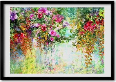 Produktbild von Bild - Bilderrahmen - 100 cm x 70 cm - MDF - Rahmen - Foto - Wandkunst Mehrfarbige Blumen