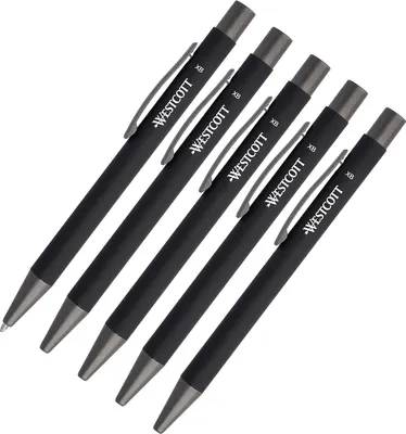 Produktbild von Westcott PRIMESOFT Kugelschreiber 5 Stück | 5er Set Schwarze Premium Kugelschreiber aus Aluminium | Dokumentenecht mit schwarzer Tinte | Strichstärke XB 1,4 mm | E-745006 00