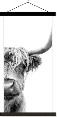 Produktbild von MuchoWow® Textilposter Schottisches Hochlandrind - Tiere - Schwarz - Weiß 60x120 cm mit schwarzem Rahmen - Magnete