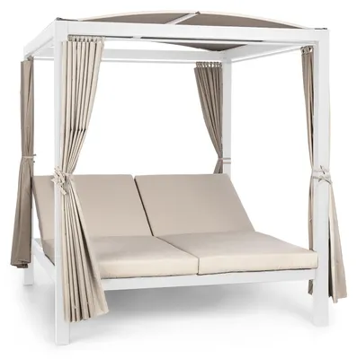 Produktbild von Blumfeldt Doppelliege Outdoor für 2 Personen mit Dach, XL Doppel-Sonnenliege, Doppel Garten Liege Bett für Erwachsene & Kinder, Gartenbett mit Verstellbarer Rückenlehne, Outdoor-Sonnenbett mit Dach
