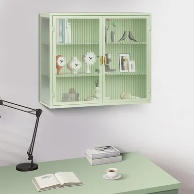 Produktbild von MODFU  Wandschrank  Hängeschrank mit  dreistufiger Lagerung ,Badschrank，Sideboard für Wohnzimmer Badezimmer , Grün
