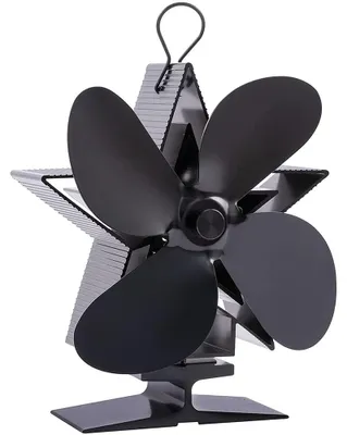 Productafbeelding van Warmteaangedreven kachelventilator met 4 bladen voor houtbrander en pelletkachel, zwart