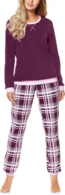 Produktbild von Merry Style Damen Schlafanzug Zweiteiler lang Pyjama Langarm Lange Hose mit Muster MS10-168 (Wein Kariert, XL)