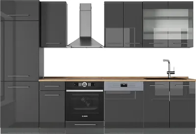 Produktbild von Küchenzeile Vicco Fame-Line Anthrazit Hochglanz 300 cm , AP Eiche, Model 57054