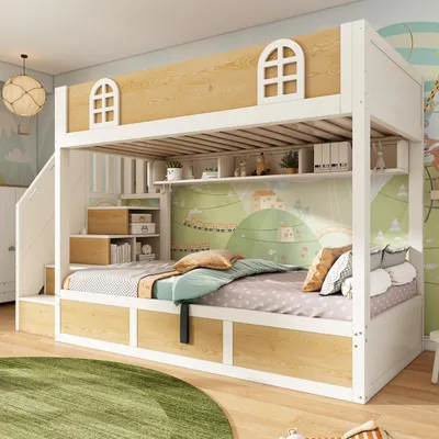 Productafbeelding van Okwish kinderbed, 90x200 cm, met veiligheidsreling, open opbergvakken en opbergruimte onder het bed, wit, zonder matras