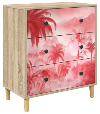 Immagine prodotto di vidaXL Comodino AACHEN, rosa, con motivo di palme, 66 x 36,5 x 75 cm, realizzato in materiale composito di legno