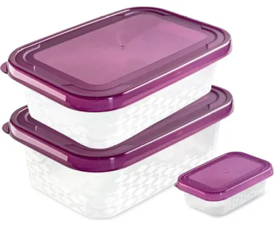 Imagen del producto de Sada de 3 recipientes rectangulares de la marca Ori, color morado, para alimentos