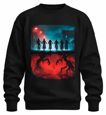 Produktbild von Upside Down Kinder Fahrräder Horror 80er Retro Mystery Sweatshirt Pullover, Schwarz, L