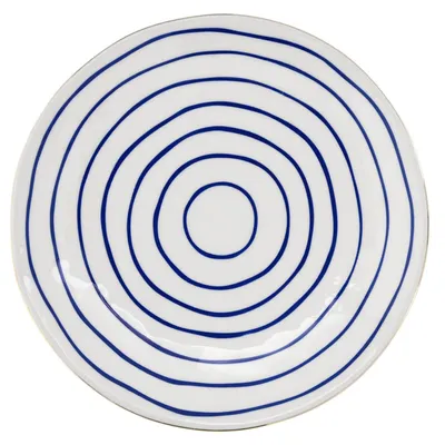 Image de Assiette à déjeuner rayée Sirène 21 cm Grès bleu foncé or