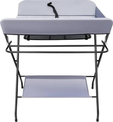 Image de Table à langer pour bébé - Commode à langer pliable - Structure en métal - Avec panier de rangement - Table à langer pour nouveau-nés (0 à 12 mois) - Gris