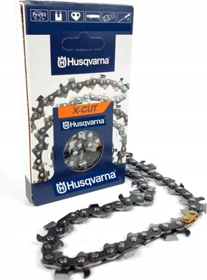 A Husqvarna chainsaw chain and its packaging are displayed against a white background.