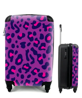 Produktbild von MuchoWow® Koffer Handgepäck Trolley Rollkoffer Kleine Reisekoffer mit 4 Rollen - Pantherdruck - Lila - Rosa - Cabin Size < 55x40x23 cm & 55x40x20 cm - Fotokoffer - Kabinenkoffer - Boardgepäck - Reise-Box - Reisekoffer - Reisegepäck - Koffer mit Bild - Trolley für Kinder