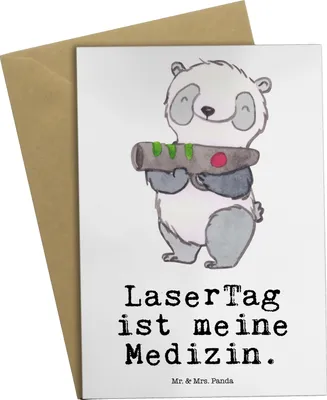 Produktbild von Mr. & Mrs. Panda Grußkarte Panda LaserTag - Weiß - Geschenk, osterkarte, einladungskarten, Lasergame Zentrum, hochzeitskarten, osterkarten, weihnachtskarten
