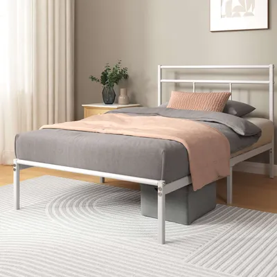 Weißes Metallbett mit modernem Design – eleganter Look für jedes Schlafzimmer.
