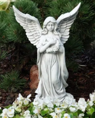 Produktbild von Casa Padrino Jugendstil Garten Deko Skulptur Engel Grau 16 x 14 x H. 46 cm - Elegante Garten Deko Stein Figur - Barock & Jugendstil Garten Deko Accessoires