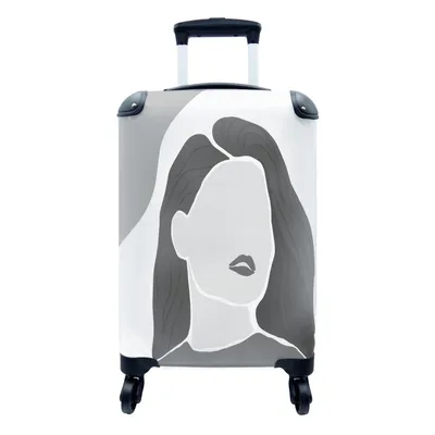 Produktbild von MuchoWow® Koffer Handgepäck Trolley Rollkoffer Kleine Reisekoffer mit 4 Rollen - Porträt - Frau - Schwarz - Weiß - Cabin Size < 55x40x23 cm & 55x40x20 cm - Fotokoffer - Kabinenkoffer - Boardgepäck - Reise-Box - Reisekoffer - Reisegepäck - Koffer mit Bild - Trolley für Kinder