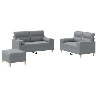Produktbild von 3-tlg. Sofagarnitur mit Kissen Hellgrau Stoff