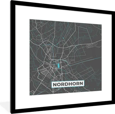 Produktbild von MuchoWow® Gerahmtes Poster Blau - Deutschland - Karte - Stadtplan - Nordhorn 40x40 cm - Poster mit Schwarzem Bilderrahmen Wandposter Rahmen Foto Bilder - Poster - Plakat im Rahmen
