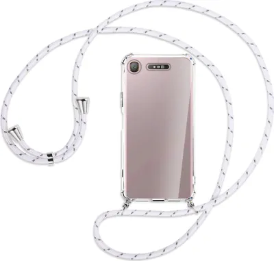 Produktbild von Handykette Backcover-Schutzhülle mit Band (Metall silberfarben) für Sony Xperia XZ1 - weiß/grau
