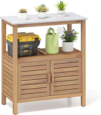 Produktbild von Gartenschrank aus Akazienholz, Outdoor Aufbewahrungsschrank mit 2 Ablagen, Beistellschrank für Balkon, Terrasse, Hinterhof, 80 x 40 x 90,5 cm