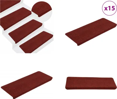 Produktbild von vidaXL Stufenmatten Selbstklebend 15 Stk. 65x24,5x3,5 cm Rot - Stufenmatte - Stufenmatten - Treppenteppich - Treppendekoration