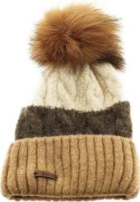 Imagen del producto de Gorro de invierno con trenzado y pompón, elegante gorro para mujer con forro marrón
