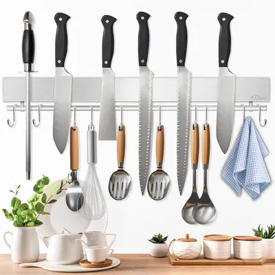 Image de Support magnétique de 43 cm avec 10 crochets en acier inoxydable