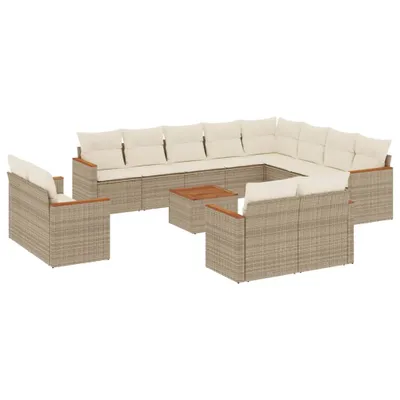 Image de vidaXL Ensemble de 13 canapés de jardin avec coussins Beige Poly Rattan