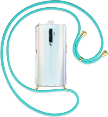 Produktbild von Handykette Backcover-Schutzhülle mit Band (Metall goldfarben) für Oppo Reno2 Z / Reno2 F - türkis