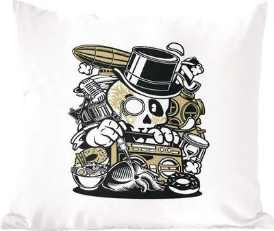 Produktbild von MuchoWow® Zierkissen Sofakissen Wohnzimmer Dekokissen 45x45 cm Vintage - Totenkopf - Hut - Schlafpolster - Polster für das Sofa