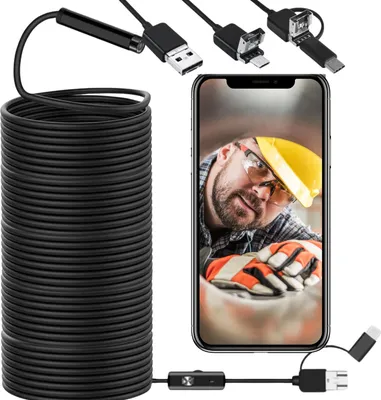 Produktbild von Hikey Endoskopkamera mit IP67 6 LED Handy Endoskop Camera Micro-USB Typ-C Wasserdichte HD Rohrkamera Halbsteife Kabel Inspektionskamera Haken Magnet Android