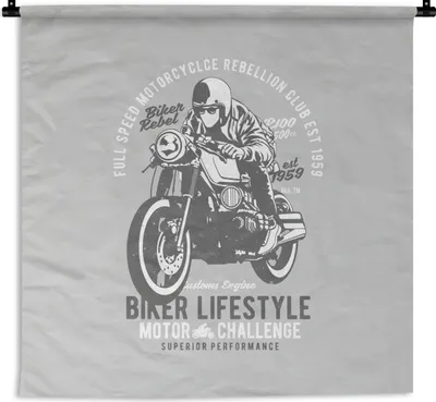 Produktbild von MuchoWow® Wandteppich Wandbehang Mancave - Motorrad - Oldtimer 60x60 cm Tapisserie Dekoration Wandtuch - Dekorationen - Wand Decke