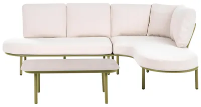 Produktbild von BELIANI Gartensofa mit Tisch Grün u. Cremeweiß Aluminium mit Auflagen 4-Sitzer Wasserabweisend Modernes Design Gartenmöbel Loungemöbel