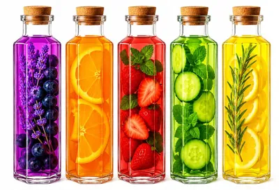 Productafbeelding van 5 glazen flessen, 350 ml, karaf voor sap, alcohol, olie, water, met kurk