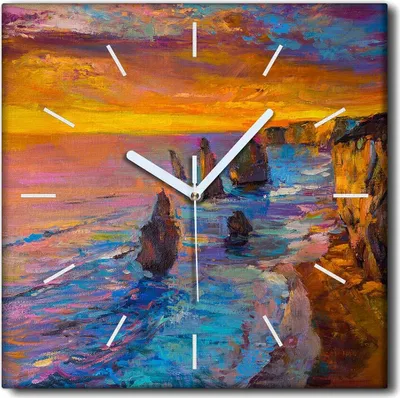 Produktbild von Coloray Uhr auf Leinwand 30x30 cm Wand Uhr Dekoration Wohnzimmer Segeltuch weiße Zeiger -Meerseeküste