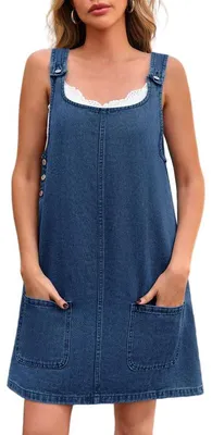 Produktbild von Ärmelloses Damen-Jeanskleid – Lässiges Vintage-Overall-Kleid aus Denim mit Rundhalsausschnitt, lockerer Passform und Taschen