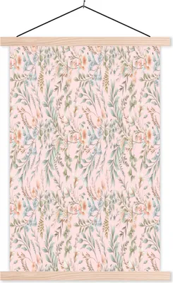 Produktbild von MuchoWow® Textilposter Blumen - Pastell - Collage 60x90 cm mit holzfarbenen Rahmen - Textil